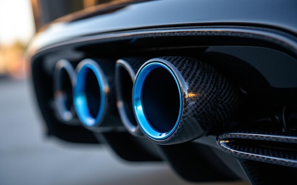Gedetailleerde foto van carbon fiber uitlaatsierstukken